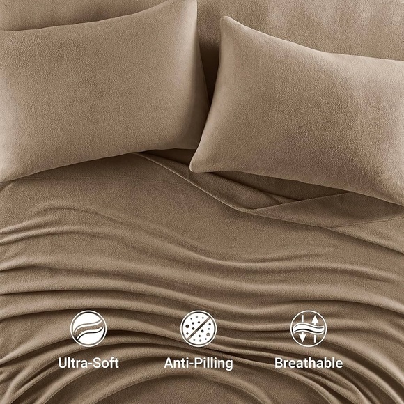 True North by Sleep Philosophy Micro Fleece Sheet Set, 16” Deep King, Brown,4 pc